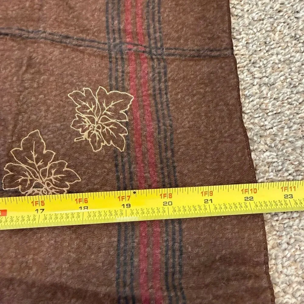 Silk Calvin Klein Brown Leaf Plaid Scarf Square Red Tartan VTG